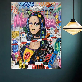 Abstrakti Grafiti Mona Lisa Drobė Paveikslų ant Sienos Menas, Plakatų ir grafikos Gatvės Meno Juokingas Nuotraukas Kambarį Cuadros