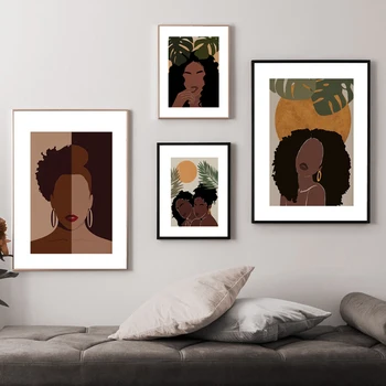 Abstrakti Sun Black Girl Iliustracija Šiaurės Plakatai Ir Spausdina Afrikos Meno Drobė, Tapyba Sienos Nuotraukas Gyvenimo Kambario Dekoro