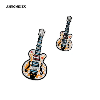 AHYONNIEX 1PC Išsiuvinėti gitara audinio lopai Muzikos instrumentas lipdukai 