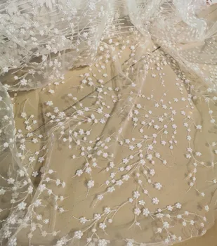 Allover Mažas Gėlės Glitters Nėrinių Audinio Off Balta Vestuvinė Suknelė, Skaros Nėrinių Medžiagos 1M 2021 Naujausios Konstrukcijos