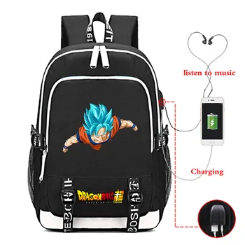 Anime kuprinės mokyklai paauglių, mergaičių ir berniukų, USB įkrovimo Son Goku Modelio Kuprinė Studentų Kuprinę Spausdinti Kuprinė