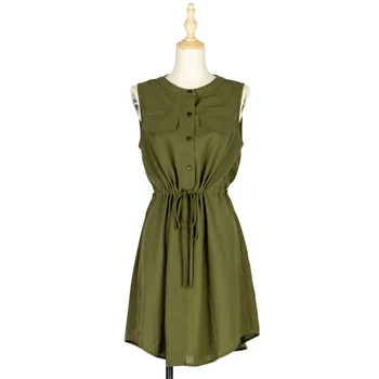 Armijos Žalioji Vasaros Suknelė Moterų 2021 Kietas Rankovių Vieną Krūtinėmis Midi Suknelė Atsitiktinis Raišteliu Juosmens-line Plisuotos Suknelė