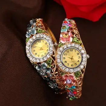 Ashionable Moterų Žiūrėti Kvarco Prabangūs Krištolo Gėlių Apyrankė Žiūrėti Senovinių, nerūdijančio plieno su deimantais часы женские Elegantiškas