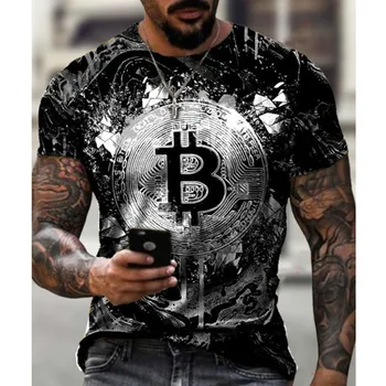 Atsitiktinis streetwear mados marškinėliai vyriški trumparankoviai laisvi marškinėliai Bitcoin 3D spausdinimo slim apvalios kaklo megztinis ir vyrus