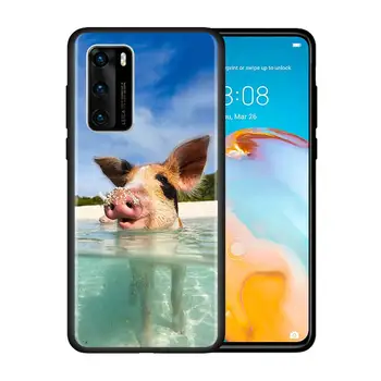 Atveju, Huawei 30 P40 Lite E Y6p P Smart Z Y6 2019 P20 Pro Garbės 8X 9X 20 Minkštas Telefono Dangtelį Funda Maišeliu Mielas Plaukimo Kiaulių Coque
