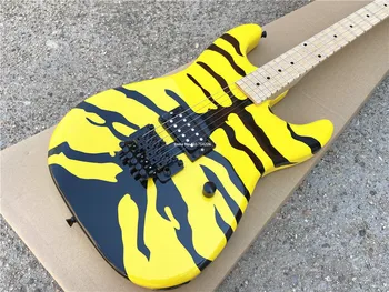 Aukštos kokybės geltonas tigras spausdinti rankomis dažyti elektrinė gitara du kartus purtyti vibrato nemokamas pristatymas