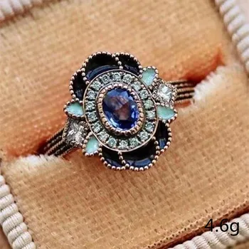 Aukštos Kokybės Spalvingas Mėlynos Spalvos Emaliu Gėlių žiedais Moteris Madinga Dalyvavimas Vestuvių Inkrustacijos Cirkonis Juvelyriniai dirbiniai, Žiedai, Didmeninė
