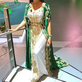 Balta Ir Žalia Maroko Kaftan Nėrinių Appliques vakarinę Suknelę Vestido de Renda Jaunikis Motina Oficialų Šalis Suknelė
