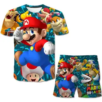 Berniukai Mados T-Shirt Žaidimas Mario Bros T-Shirt Tinka Vaikams Drabužių Komplektas Marškinėliai ir Šortai Mergaitėms Berniukų Drabužiai 4-14 Yearset