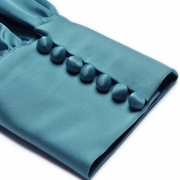 Biuro verslo suknelė Moterų drabužių 2021 m. derliaus dizaineris kilimo ir tūpimo Tako V-kaklo, ilgomis rankovėmis Paprastumo Elegantiškas satino, šilko Suknelės