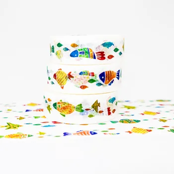Colorful Cartoon Fish Washi Tape Set DIY Office Stationery Masking Paper Tape DIY Decorative Scrapbook Sticky Stickers 1PCS
