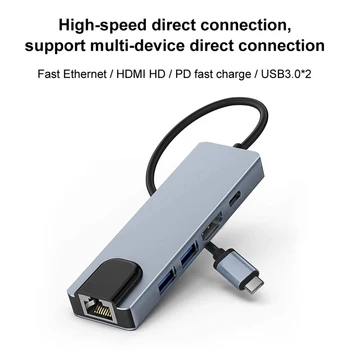 Daug Didelės Spartos Expander Adapteris 5 In 1 USB Tipo C Hub Adapteris Su 4K HDMI-USB 3.0 2.0 RJ45 PD Įkrovimo lizdas