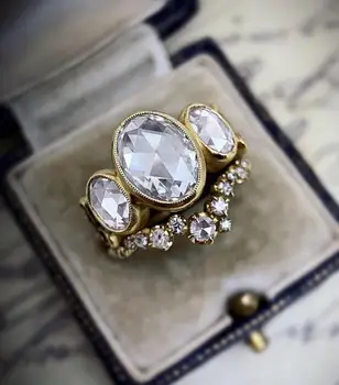Derliaus Kristalų Ovalo formos Akmens Žiedas Nustatyti Moterų Mados Aukso Prabangių Vestuvių Dalyvavimo Šalies Papuošalai Dovana