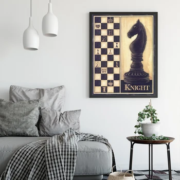 Derliaus Šachmatų Drobės Tapybos Retro Vidurio A. Karalius Ir Karalienė Meno Plakatas Nostalgiškas Spausdinti Sienos Nuotraukas Kambarį Apdaila