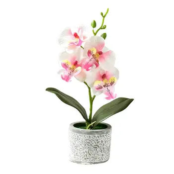 Dirbtinių Gėlių, Drugelių Orchidėja Nekilnojamojo Touch Phalaenopsis Gėlių Cemento Puodą Bonsai Vestuvių Namų Biuro Apdailos