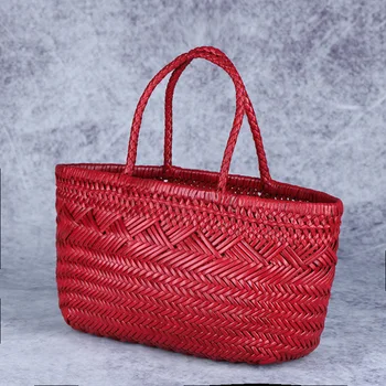 Dizaineris austi entire krepšys moterims, natūralios odos cowskin mezgimo krepšį, rankinę moteris tuščiaviduriai iš kibirą, maišą 2021 m. vasaros, nauja