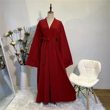 Dubajus Abayas Paprastas musulmonų Suknelė Sklandžiai, Šilkiniai Elegantiška, gryna spalva Ilgai Musulmonų Suknelės Moterims Kuklus Dėvėti Drabužiai EID rūbeliai