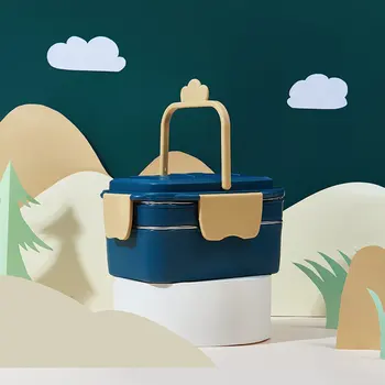 Dvigubo Sluoksnio Priešpiečių Dėžutė Iš Nerūdijančio Plieno Maisto Saugojimo Konteineris Nešiojamas Nepralaidžiose Silikono Žiedas Sandarinimo Lunchbox Animacinių Filmų Stalo