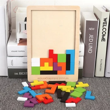 Dėlionė 3D coloré Tangram lt bois, jouets mathématiques, jeu Tetris supilkite enfants d ' âge préscolaire, jouet éducatif intellectuel p