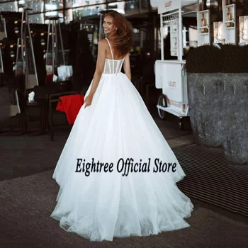 Eightree Chalatas de Mariage Seksualus, Baltos spalvos Vestuvinė Suknelė, Perlų Pigūs Vestuvinių Suknelių Spagečiai Dirželiai Paplūdimio Nuotakos Suknelės 2021