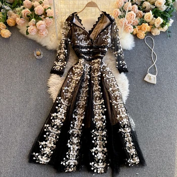 Elegantiškas Išsiuvinėti Gėlių-Line Maxi Suknelė 