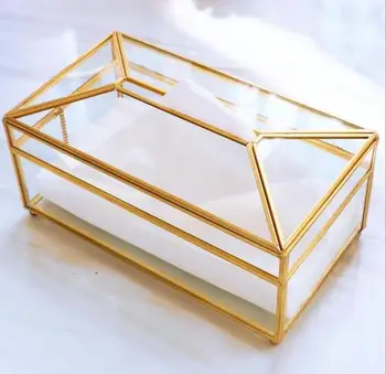 Europos Aukso Stiklo Veidrodis Audinių Langelį Aukštos Kokybės Stiklo Makiažas Audinių Laikymo Dėžutė su Veidrodžiu Padengti Servetėlių Laikiklis Dėžutė