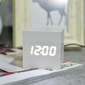 FiBiSonic Mediniai LED Laikrodis-Žadintuvas su Temperatūra, Garsai, Kontroliuoti Elektroninių LED Stalinį Skaitmeninį Stalo Laikrodžiai