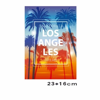 Fin Blokuoti Laiškas Los Andželo Paplūdimyje Šilumos Perdavimo Pleistrai Geležies Kokoso Medžio Dekoracijos Appliques Drabužių T-shirt Dekoras