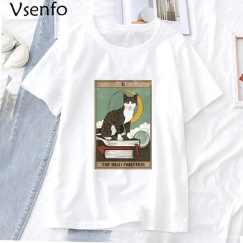 Funny Cat Taro Moterų marškinėliai Harajuku Animacinių filmų Tee Marškinėliai Femme Derliaus Goth Kawaii Grafinis T Marškinėliai Vasarą Moteris Drabužiai