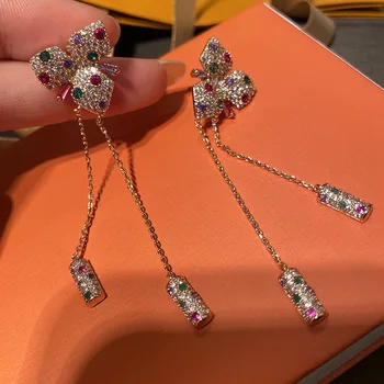FXLRY Naujas Dizainas, Du kutas auskarai, pakabukas su spalvotu cirkonis žiedai auskarai moterims nuotaka vestuvių dovana
