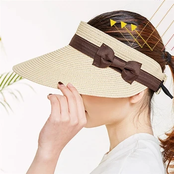Giolshon Moterims Saulės Skrybėlės Moterų Bowknot Kepurės Snapeliu Rankų Šiaudų Vasaros Bžūp Atsitiktinis Atspalvį Skrybėlę Tuščias Top Hat Merginų Paplūdimio Skrybėlę