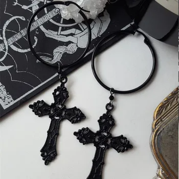 Goth Black Cross Žiedai, Auskarai Witchy Alternatyvių Viktorijos Viduramžių Witchy Punk Pareiškimą, Roko, Klasikinės Papuošalai Moterims, Dovana