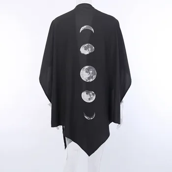 Gotikos Mėnulio Fazės Didžiuliais Neteisėtų Juodas Apsiaustas Moterų Rudenį, Žiemą 2021 Geometrinis Y2k Grafinis Goth Outwear Pončai Ponios
