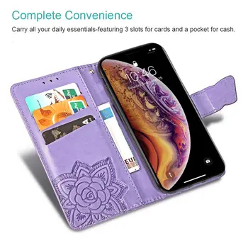 Gėlių Drugelis Presuoti Minkštas Odinis Telefono dėklas Skirtas iPhone 11 Pro Xr X Xs Max 7 + 8 6S 6 12 Mini 3D Flip Piniginės Telefono Krepšys
