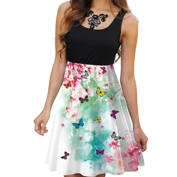 Gėlių Spausdinti Moterų Mini Suknelės Rankovių Naujas Vasaros Atsitiktinis-Line Suknelė Ponios O-Kaklo Kratinys 2020 High Street Prarasti Suknelė