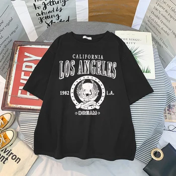 Harajuku Vasaros moteriški marškinėliai Atsitiktinis Amerikos Atspausdintas Laiškas Viršuje Tee Moterims T-shirt O-Kaklo trumpomis Rankovėmis Negabaritinių Street Styl