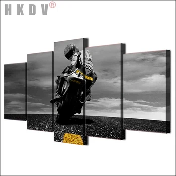 HKDV Modulinės Plakato Meno Tapybos Drobės Rėmo HD Spausdinti Šiuolaikinės 5 Plokštės Motociklų Lenktynių Kambarį Namų Dekoro Sienos Nuotraukas