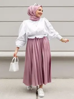 Holas Du Kartus Kostiumas 2 Gabalas Rinkiniai Moterims Musulmonų Mados Kuklios Suknelės Klostuotas Sijonas Vintage White Marškinėliai Palaidinė 2021 Metų Pavasarį, Vasarą