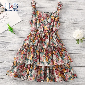 Humoro Lokys Mergina Vasaros Diržas Suknelė Naują Bohemijos Stiliaus Gėlių Spausdinti Culotte Suknelės Atostogų Paplūdimio Drabužiai Vaikams