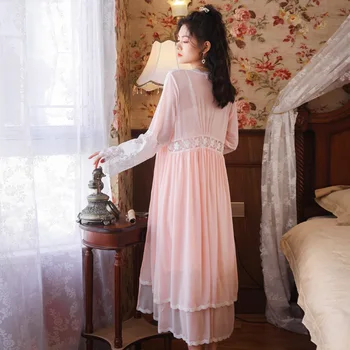 Ilgomis rankovėmis Pižamą tinka moterų nightdress Princess palace Dviejų dalių sleepwear moteris rinkinys