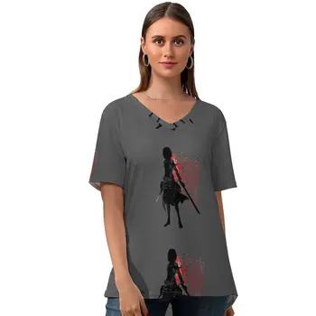 Išpuolis Titan T-Shirt Ladies Kawaii Gatvės Dėvėti Marškinėliai V Kaklu, Modelis Trumpas Rankovėmis Marškinėlius Negabaritinius