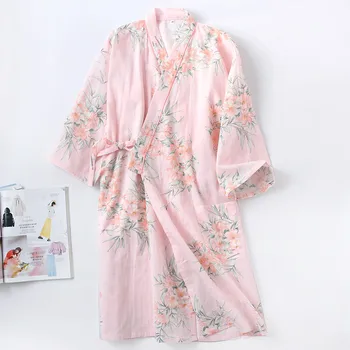 Japonijos Pižama Vasaros Grynos Medvilnės Chalatai Moterims, Minkštas Plonas Kimono Patogiai Miega, Chalatai Spa Laisvi Namų Drabužiai Vonios Chalatas