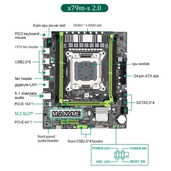 JINGSHA X79M-S pagrindinė plokštė LGA2011 E5 2689 2.6 GHz CPU 4pcs x 16 GB = 64GB DDR3 1333Mhz ECC REG Atminties Nustatyti, M-ATX combo M. 2 SSD