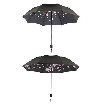 Juoda Danga 3 Sulankstomas Skėtis Anti-UV Lauko Lietaus, skėtį nuo saulės, Skėtis