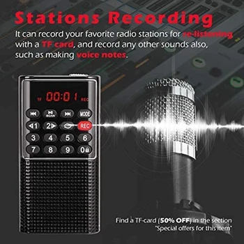 Kišenėje FM Walkman Radijo Nešiojama Baterija Radiją, Diktofoną, Užrakinimo Klavišą, SD Kortelės Grotuvas, Įkraunamą Garso įrašymo funkcija