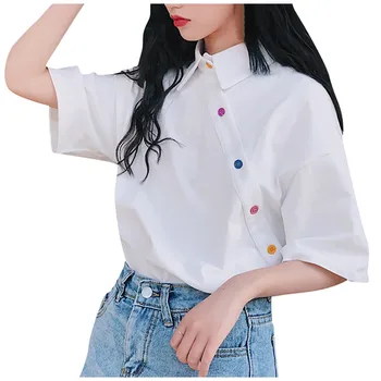 Korėjos Marškinius, Moterys, Studentai, Balti Marškinėliai Moterims Trumpomis Rankovėmis Viršūnes Moteriška Palaidinė Dizaino Panelę Pritvirtinti Moteriški Marškinėliai