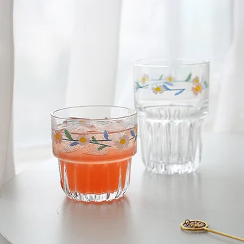 Korėjos Stiliaus Gerti Viskį Alaus Taurės Skaidrus Pusryčiai Pieno Sulčių Stiklo Taurės Kūrybos Turas Daisy Karščiui atsparaus Drinkware