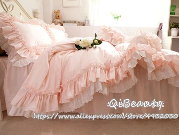 Korėjos stiliaus lotus lapų nėrinių nėrinių grynos medvilnės lova sijonas gryna spalva princesė stilius patogus keturių dalių patalynė