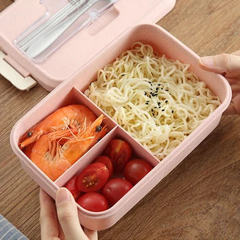 Kviečių Japonų pietūs Bento box box mikrobangų krosnelė suaugusiųjų valgomasis mielas paprastas studentas su plastiko dangteliu priešpiečių dėžutė