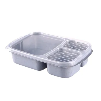 Kviečių Šiaudų Lunchbox Microwaveable Pietūs Bento dėžutėje 3 Skyrių Darbo Miltų Saugojimo Dėžutės Maisto produktų, Vaisių Bakas